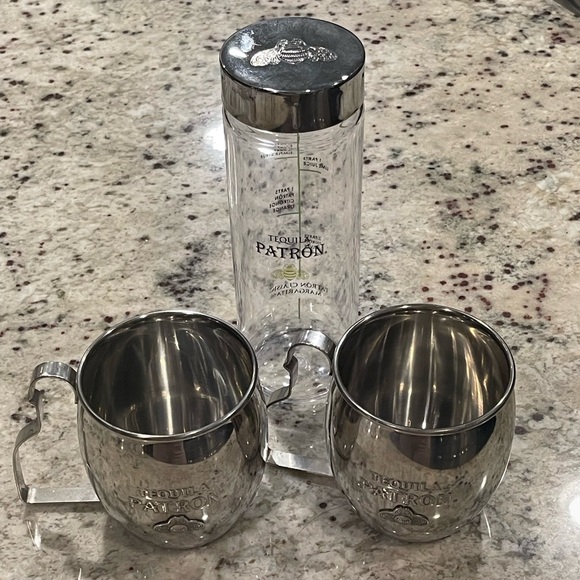 Patron Tequila Silver Mule Mugs and Cocktail Shaker - Picture 1 of 5